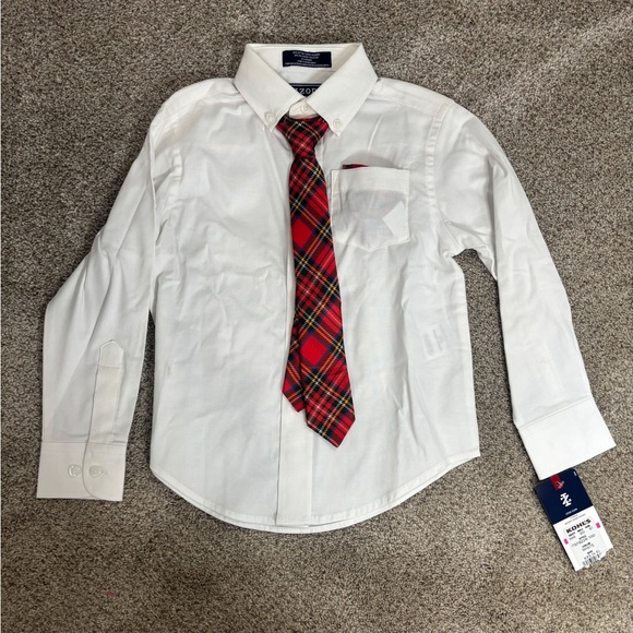 NWT Izod Little Boy White collared button down tie pocket square size 4-5 - Picture 1 of 4